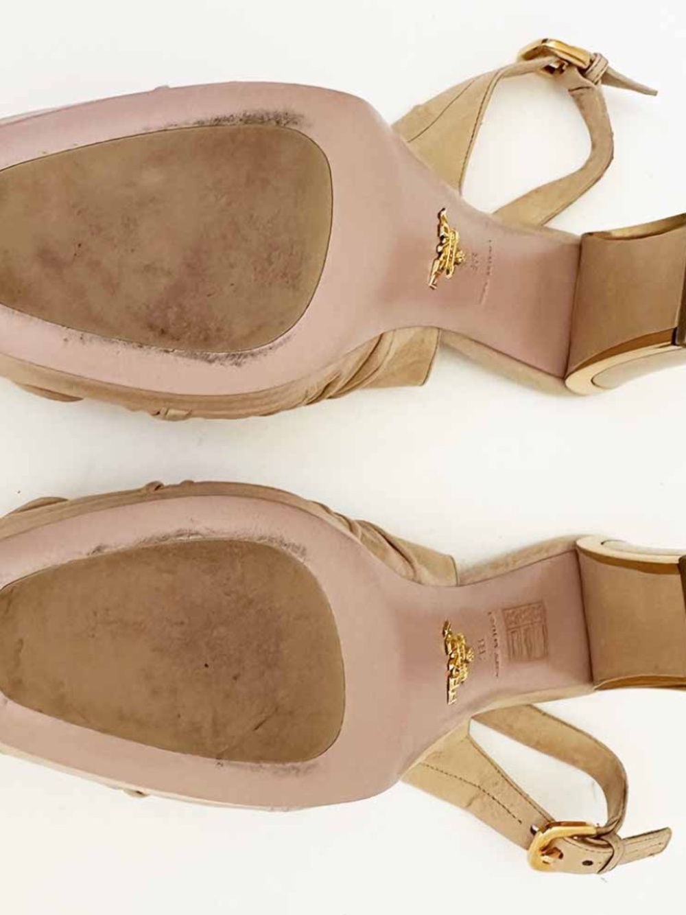 Prada Milano Nude Leather Flower Slingback Block Heel Pumps Sz 38 Italy RARE - Picture 8 of 10